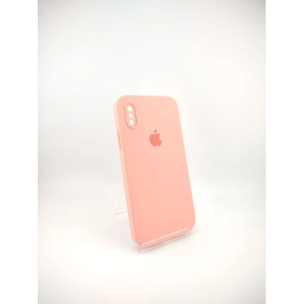 Оригінальний силіконовий квадратний чохол RoundCam для Apple iPhone X  /  XS (14) рожевий