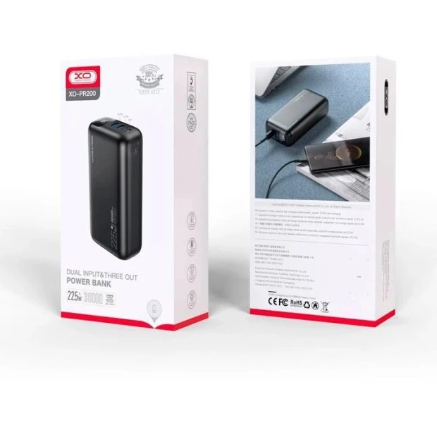 PowerBank XO PR200 30000мАг PD 20W + QC 22.5W (чорний)