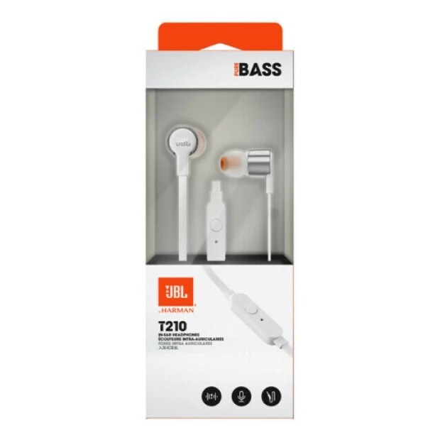 Проводные наушники-гарнитура вакуумные JBL T210 (Серый)
