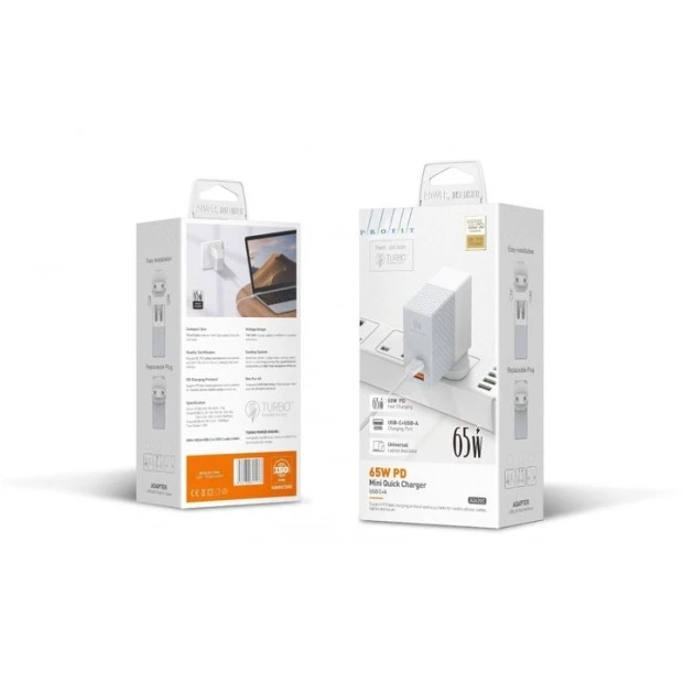 Адаптер живлення Profit A2620C 65W PD Type-C  /  QC (Білий)