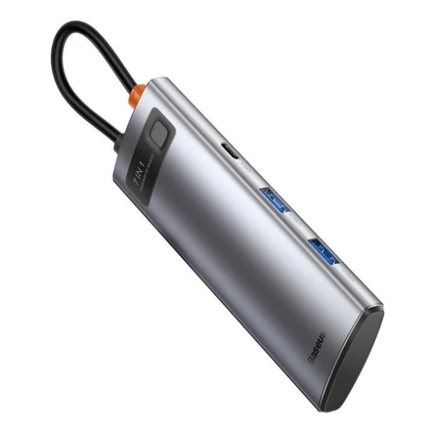 Адаптер USB HUB Baseus Metal Gleam 7 в 1 (2USB3.0+4KHD+Type-C+Type-C PD+TF+SD) (Сірий) WKWG020113