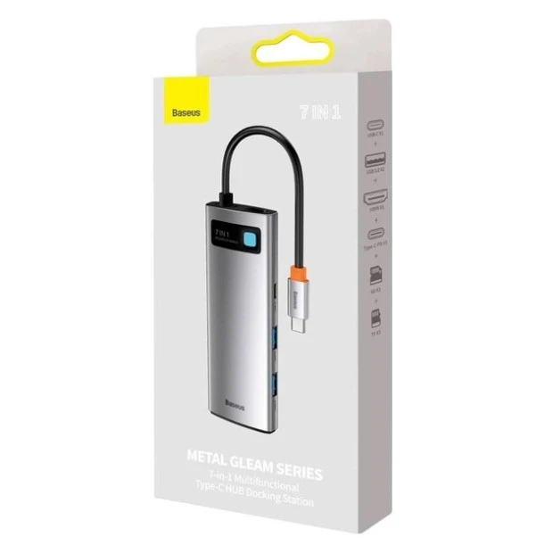 Адаптер USB HUB Baseus Metal Gleam 7 в 1 (2USB3.0+4KHD+Type-C+Type-C PD+TF+SD) (Сірий) WKWG020113