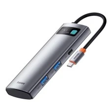 Переходник USB HUB Baseus Metal Gleam 7in1 (2USB3.0+4KHD+Type-C+Type-C PD+TF+SD) (Серый) WKWG020113