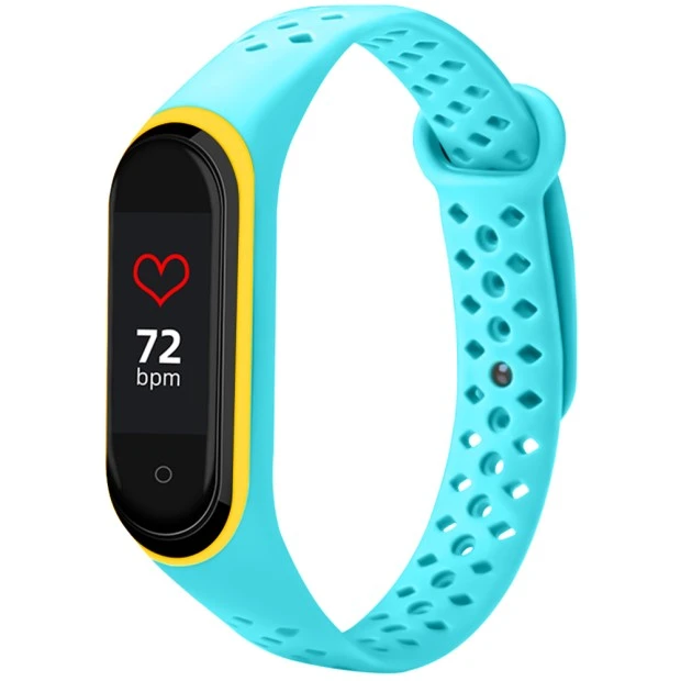 Ремешок Sport Xiaomi Mi Band 3 / Mi Band 4 (Бирюзовый с жёлтым)