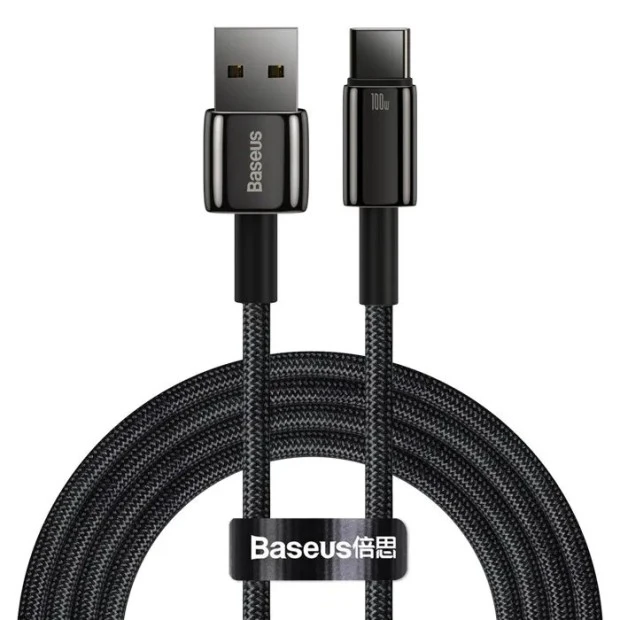 USB-кабель Baseus Tungsten Gold 100W (2m) (Type-C) (Чорний) CAWJ000101