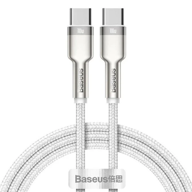 USB cable Baseus Cafule Metal Data 100W (1m) (Type-C to Type-C) (White) CATJK-C02