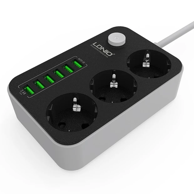 Сетевой удлинитель LDNIO SE3631 (6 USB, 3.4A, 3 розетки)