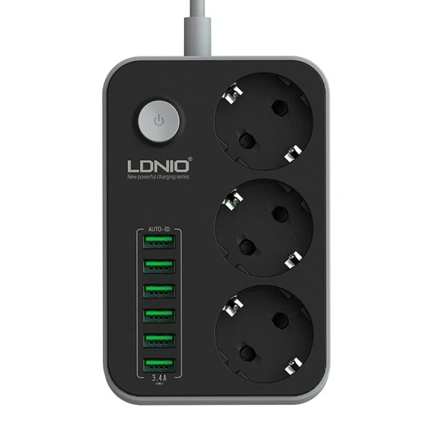 Сетевой удлинитель LDNIO SE3631 (6 USB, 3.4A, 3 розетки)