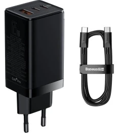 Baseus GaN3 Pro 65W Charger (2 Type-C  /  1 USB) + Type-C to Type-C Cable (Black..