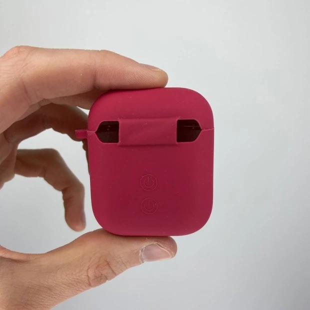 Чохол для навушників Full Silicone Case з мікрофіброю для Apple AirPods (рожево-червоний)