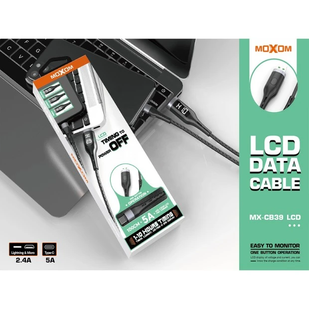 USB-кабель Moxom MX-CB39 (Type-C) LED Button (Чёрный)