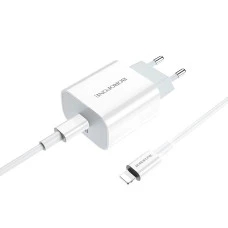 СЗУ-адаптер USB Borofone BA38A PD 3.0 + Type-C - Lightning-кабель (Белый)