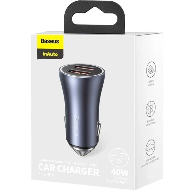 Baseus Golden Contactor Pro CCJD-0G 40W 1USB  /  1Type-C Car Charger Adapter (Gray)