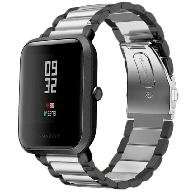 Ремешок Stainless Steel Xiaomi Amazfit Bip 20 mm (Black-Silver)