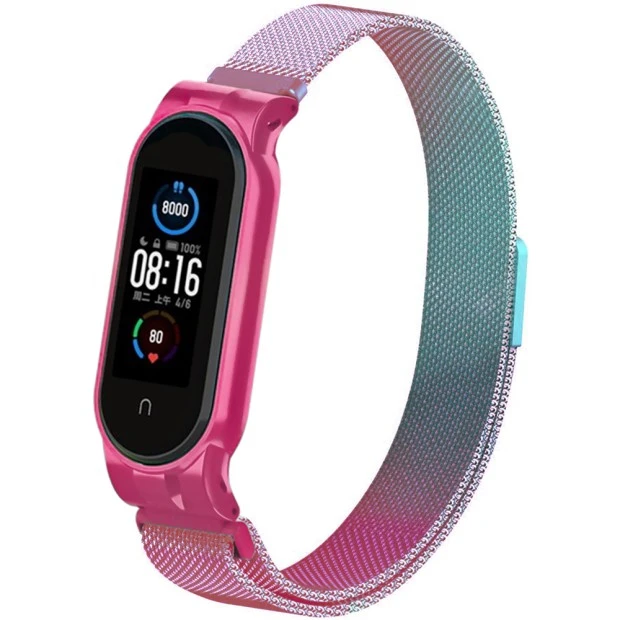Ремешок Milanese Loop Gradient Xiaomi Mi Band 5 (Розово-бирюзовый)