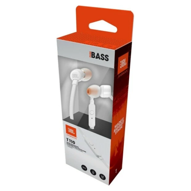 Проводные наушники-гарнитура вакуумные JBL T110 (Белый) JBLT110WHT