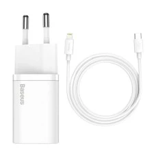 СЗУ-адаптер Baseus Super Silicone Quick Charger PD Type-C 20W + кабель Type-C to Lightning (Белый)