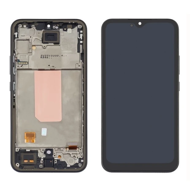 Дисплей для Samsung A346 Galaxy A34 (2023) с чёрным тачскрином и серой корпусной рамкой (с широким о