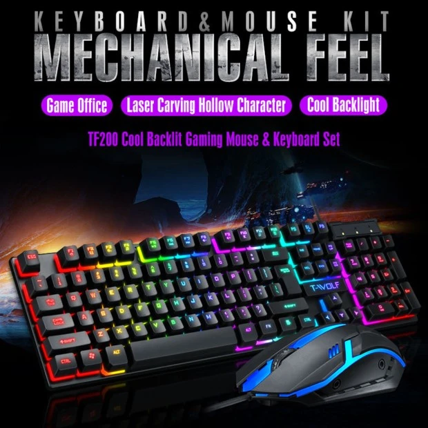 Клавиатура T-Wolf TF200 LED + Мышь (Чёрный)