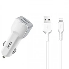 АЗУ-адаптер Hoco Z23 Grand Style 2USB 2.4A + Lightning-кабель (Белый) (1m)
