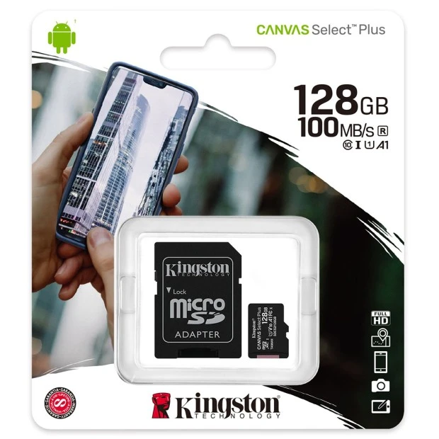 Kingston Canvas Select Plus MicroSDXC 128Gb (UHS-1) (A1) (Class 10) + SD адаптер