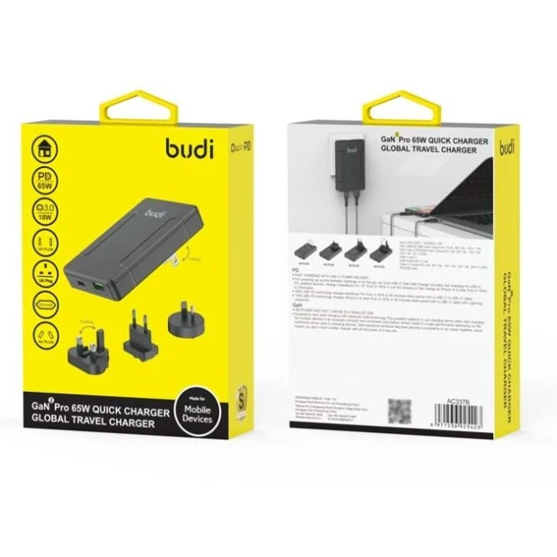 СЗУ-адаптер Budi AC337B GaN2Pro 65W (1Type-C/1USB) (Чёрный) U