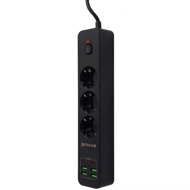Сетевой удлинитель Proove P-03 (3 розетки + 4USB + 2Type-C) (2m) (Black)
