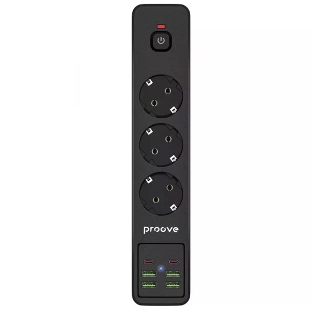 Сетевой удлинитель Proove P-03 (3 розетки + 4USB + 2Type-C) (2m) (Black)