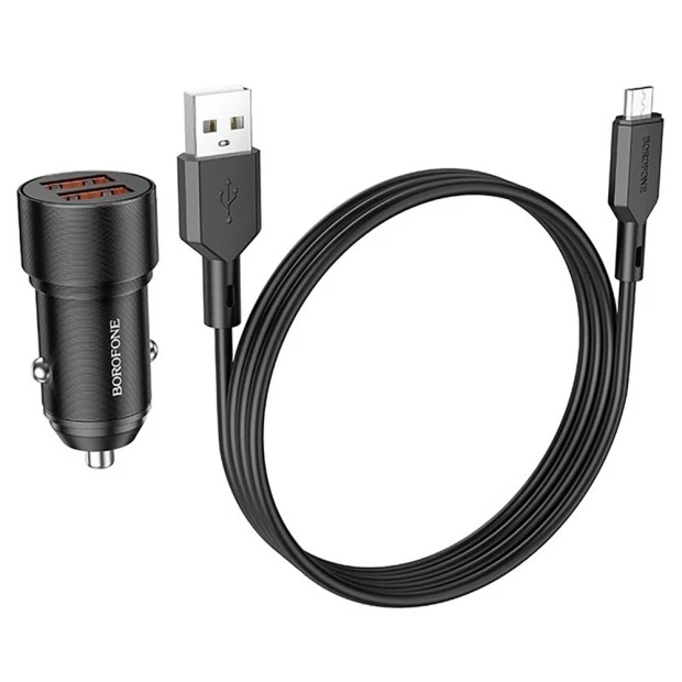 Borofone BZ19 Wisdom Car Charger 2USB 3.0 + MicroUSB (Black)