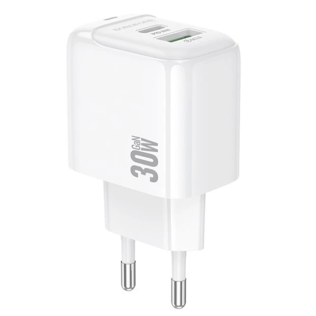 Білий USB-адаптер Borofone BAS45A QD 30W (1USB  /  1Type-C) (Білий)