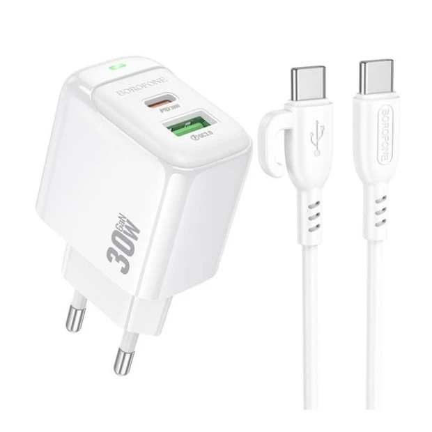 Білий USB-адаптер Borofone BAS45A QD 30W (1USB  /  1Type-C) (Білий)