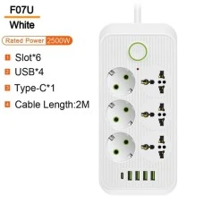 Сетевой удлинитель Donglixia F07U 6 розеток + 4USB + 1Type-C 2m (Белый)