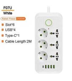 Сетевой удлинитель Donglixia F07U 6 розеток + 4USB + 1Type-C 2m (Белый)
