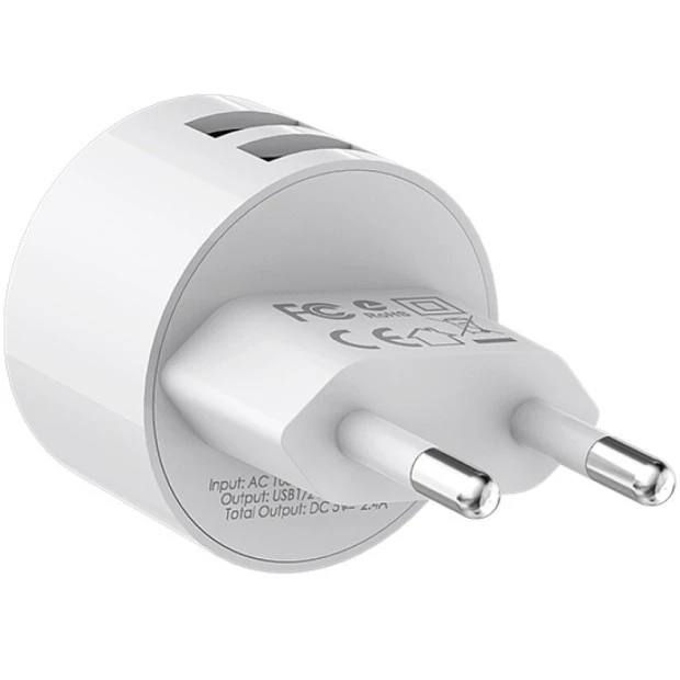 Adapter USB Borofone BA23A 2USB 2.4A (White)