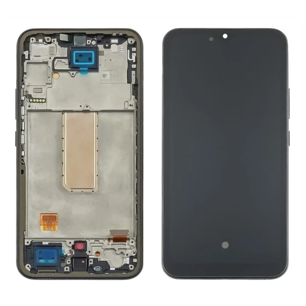 Дисплей для Samsung A346 Galaxy A34 (2023) с чёрным тачскрином и серебристой корпусной рамкой (с шир