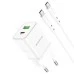 Borofone BN7 QC PD USB Power Adapter 1 Type-C  /  1 USB + Type-C to Type-C Cable (White)