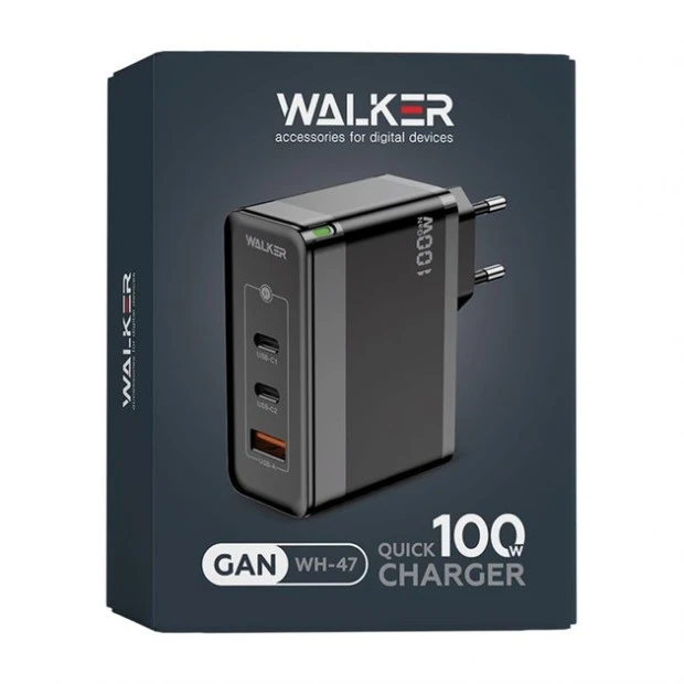 Walker WH-47 100W GAN Charger (1USB  /  2Type-C) (Black)