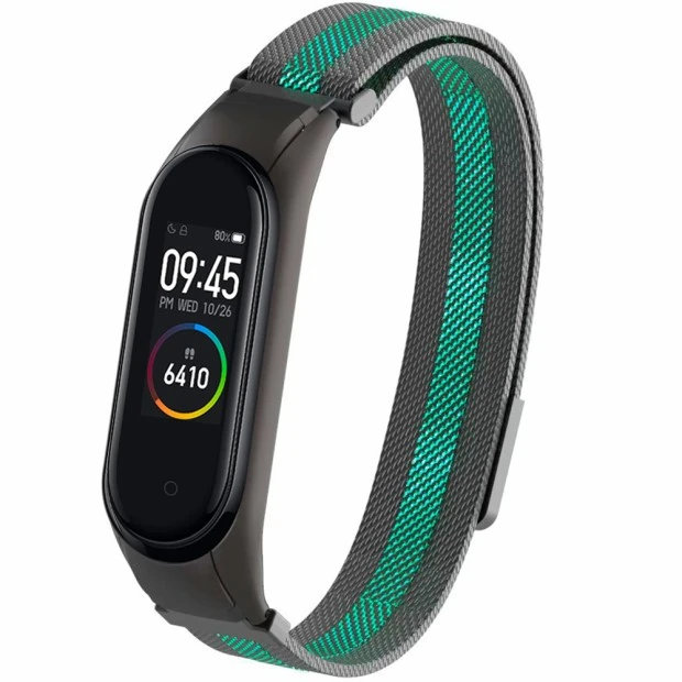 Ремешок Milanese Loop Color Xiaomi Mi Band 3 / Mi Band 4 (Чёрно-зелёный)