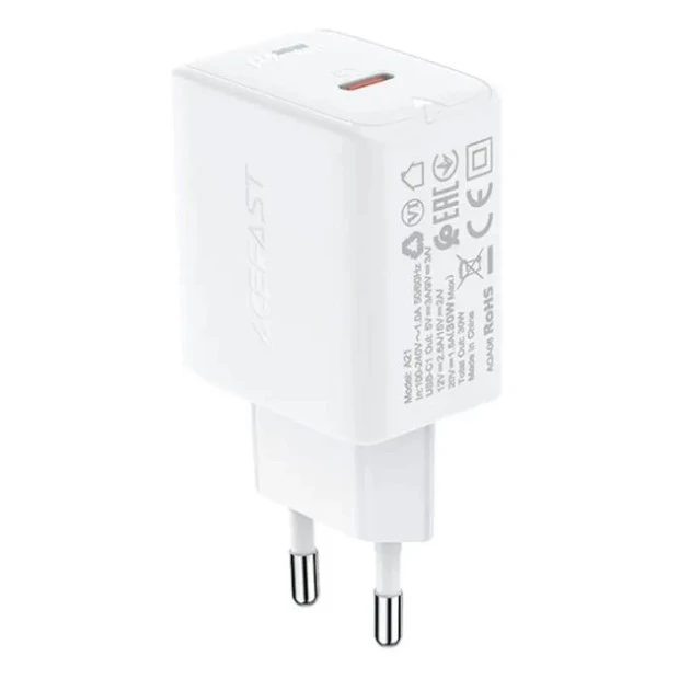 Acefast A21 30W PD QC Type-C 3A Power Adapter (White)
