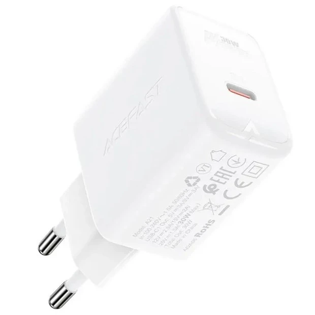 Acefast A21 30W PD QC Type-C 3A Power Adapter (White)