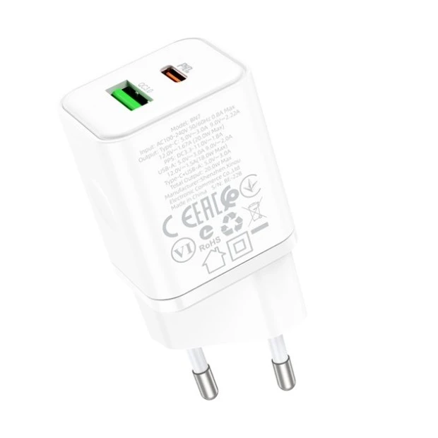Блок живлення USB Borofone BN7 QC PD 1Type-C  /  1USB (Білий)