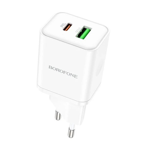 Блок живлення USB Borofone BN7 QC PD 1Type-C  /  1USB (Білий)