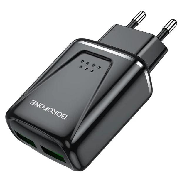 Адаптер зарядного пристрою USB Borofone BA54A Wide Road 2USB QC3.0 18W (Чорний)