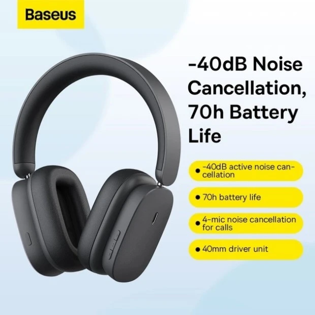 Беспроводные накладные наушники-гарнитура Baseus Bowie H1 Noise-Cancelling (Grey)