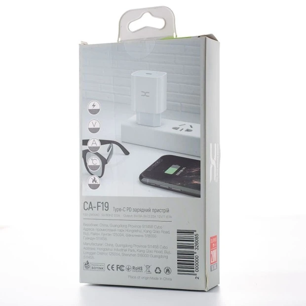 Адаптер живлення DC FastCharger Type-C PD 20W (CA-F19) (білий)