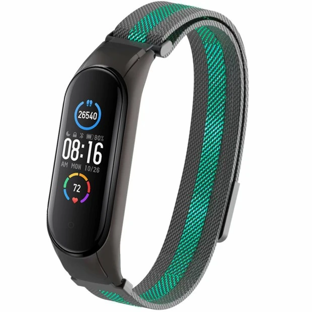 Ремешок Milanese Loop Color Xiaomi Mi Band 5 (Чёрно-зелёный)