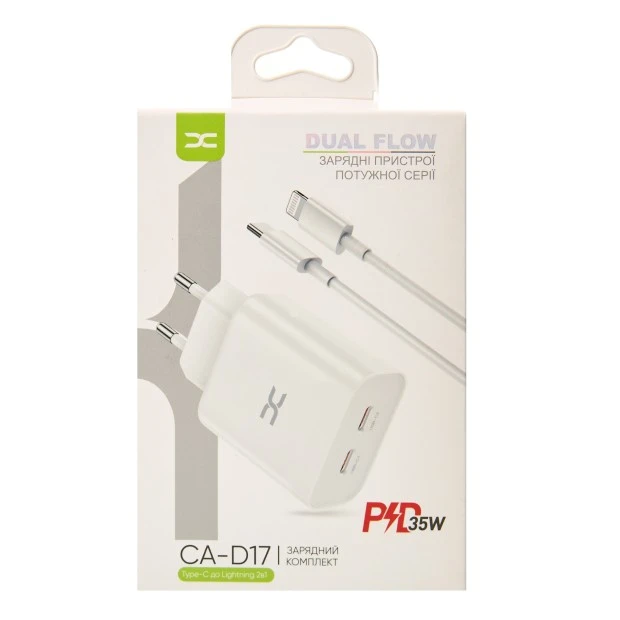 СЗУ-адаптер DC CA-D17 PD 35W (2Type-C) + кабель Type-C - Lightning (Білий) D