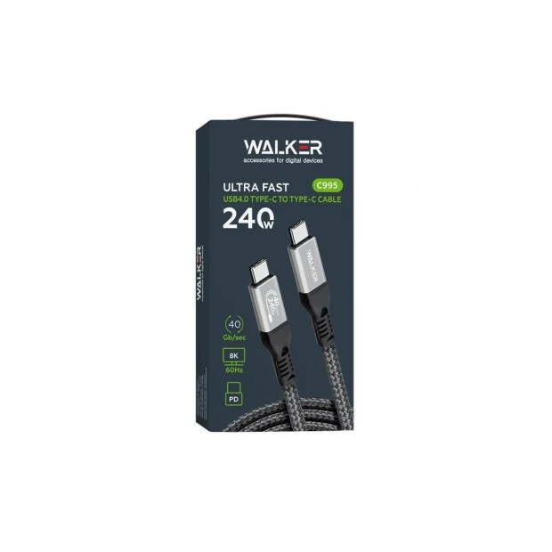 USB-кабель Walker C995 Thunderbolt4 240W (1m) (Type-C - Type-C) (Чёрный)