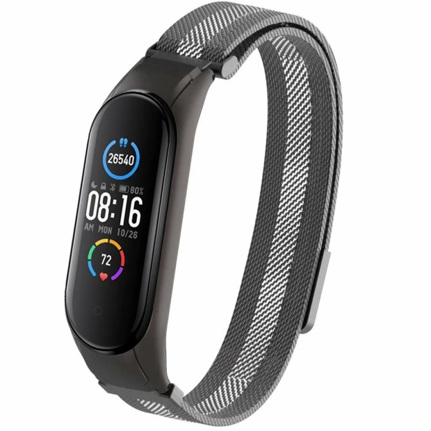 Ремешок Milanese Loop Color Xiaomi Mi Band 5 (Чёрно-стальной)