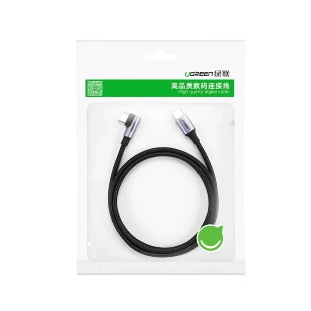 USB-кабель UGREEN US255 Angled 60W (1m) (Type-C to Type-C) (Black/Gray)